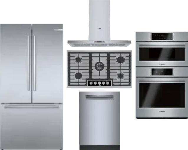 5 Piece Package Includes Refrigerator, Cooktop, Wall Oven, Hood And Dishwasher