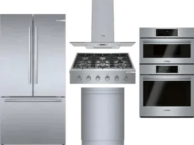 5 Piece Package Includes Refrigerator, Cooktop, Wall Oven, Hood And Dishwasher