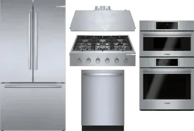 5 Piece Package Includes Refrigerator, Cooktop, Wall Oven, Hood And Dishwasher