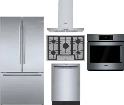 5 Piece Package Includes Refrigerator, Cooktop, Wall Oven, Hood And Dishwasher