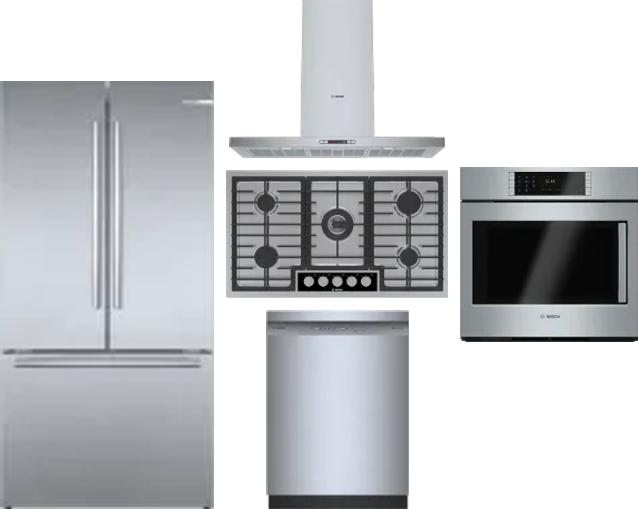 5 Piece Package Includes Refrigerator, Cooktop, Wall Oven, Hood And Dishwasher