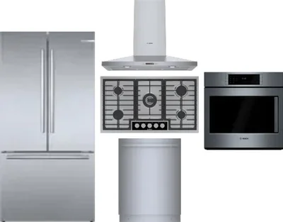5 Piece Package Includes Refrigerator, Cooktop, Wall Oven, Hood And Dishwasher