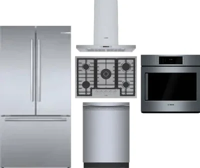 5 Piece Package Includes Refrigerator, Cooktop, Wall Oven, Hood And Dishwasher