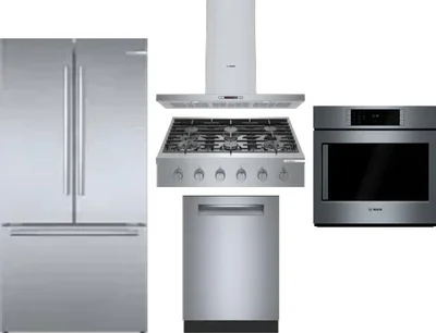 5 Piece Package Includes Refrigerator, Cooktop, Wall Oven, Hood And Dishwasher