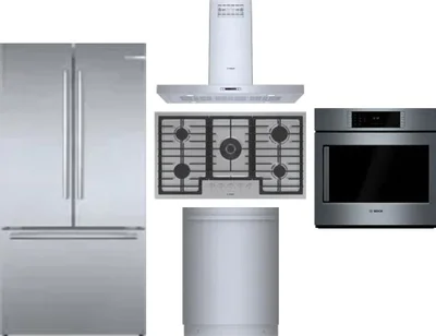 5 Piece Package Includes Refrigerator, Cooktop, Wall Oven, Hood And Dishwasher