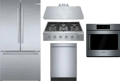 5 Piece Package Includes Refrigerator, Cooktop, Wall Oven, Hood And Dishwasher