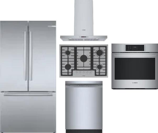 5 Piece Package Includes Refrigerator, Cooktop, Wall Oven, Hood And Dishwasher