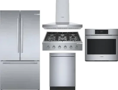 5 Piece Package Includes Refrigerator, Cooktop, Wall Oven, Hood And Dishwasher