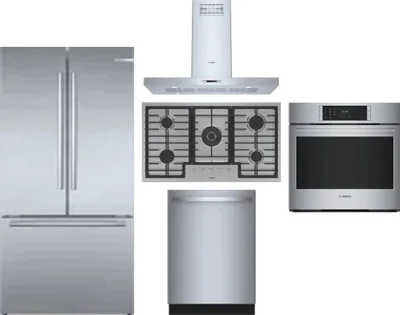 5 Piece Package Includes Refrigerator, Cooktop, Wall Oven, Hood And Dishwasher