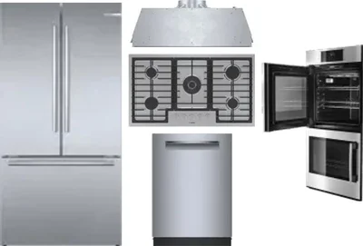 5 Piece Package Includes Refrigerator, Cooktop, Wall Oven, Hood And Dishwasher