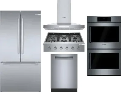 5 Piece Package Includes Refrigerator, Cooktop, Wall Oven, Hood And Dishwasher