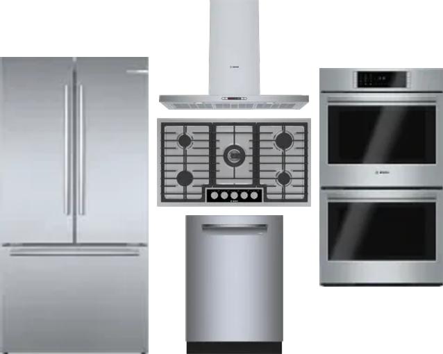 5 Piece Package Includes Refrigerator, Cooktop, Wall Oven, Hood And Dishwasher
