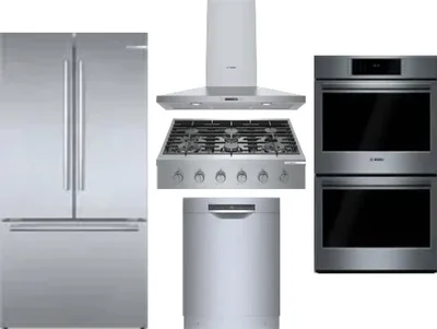 5 Piece Package Includes Refrigerator, Cooktop, Wall Oven, Hood And Dishwasher