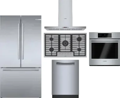5 Piece Package Includes Refrigerator, Cooktop, Wall Oven, Hood And Dishwasher