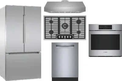 5 Piece Package Includes Refrigerator, Cooktop, Wall Oven, Hood And Dishwasher