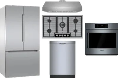 5 Piece Package Includes Refrigerator, Cooktop, Wall Oven, Hood And Dishwasher