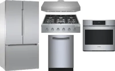5 Piece Package Includes Refrigerator, Cooktop, Wall Oven, Hood And Dishwasher