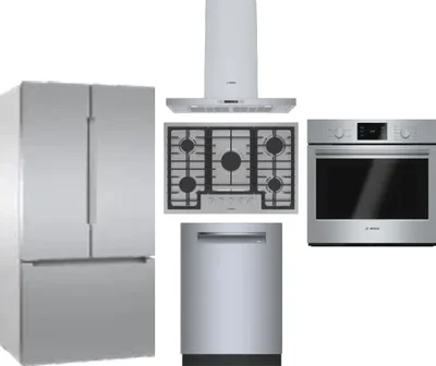 5 Piece Package Includes Refrigerator, Cooktop, Wall Oven, Hood And Dishwasher
