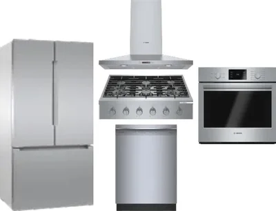 5 Piece Package Includes Refrigerator, Cooktop, Wall Oven, Hood And Dishwasher