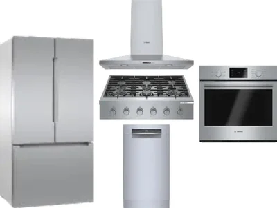 5 Piece Package Includes Refrigerator, Cooktop, Wall Oven, Hood And Dishwasher