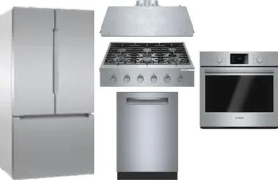 5 Piece Package Includes Refrigerator, Cooktop, Wall Oven, Hood And Dishwasher