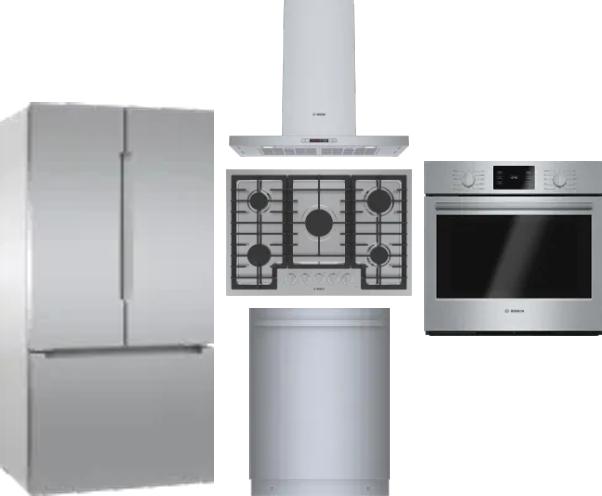 5 Piece Package Includes Refrigerator, Cooktop, Wall Oven, Hood And Dishwasher