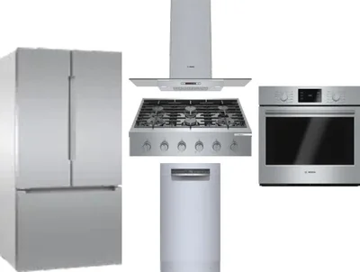 5 Piece Package Includes Refrigerator, Cooktop, Wall Oven, Hood And Dishwasher