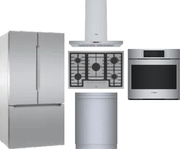 5 Piece Package Includes Refrigerator, Cooktop, Wall Oven, Hood And Dishwasher