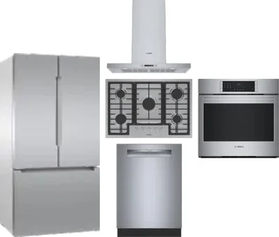 5 Piece Package Includes Refrigerator, Cooktop, Wall Oven, Hood And Dishwasher