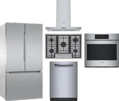 5 Piece Package Includes Refrigerator, Cooktop, Wall Oven, Hood And Dishwasher