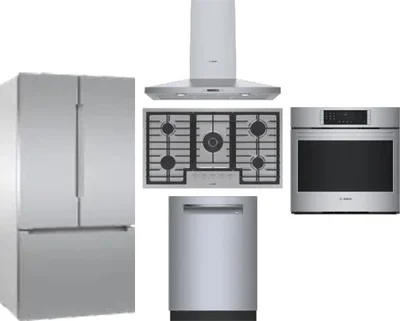 5 Piece Package Includes Refrigerator, Cooktop, Wall Oven, Hood And Dishwasher