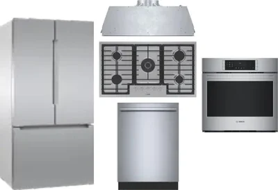 5 Piece Package Includes Refrigerator, Cooktop, Wall Oven, Hood And Dishwasher