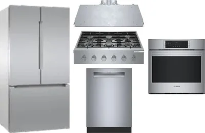 5 Piece Package Includes Refrigerator, Cooktop, Wall Oven, Hood And Dishwasher