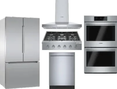 5 Piece Package Includes Refrigerator, Cooktop, Wall Oven, Hood And Dishwasher