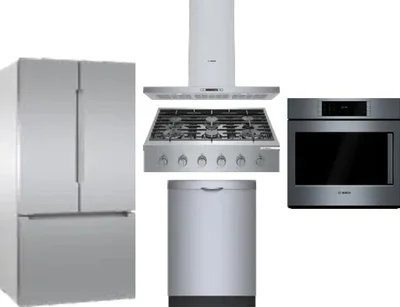 5 Piece Package Includes Refrigerator, Cooktop, Wall Oven, Hood And Dishwasher