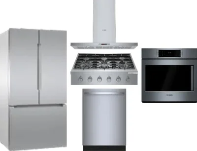 5 Piece Package Includes Refrigerator, Cooktop, Wall Oven, Hood And Dishwasher