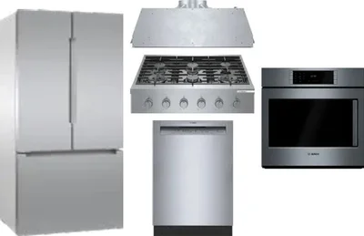 5 Piece Package Includes Refrigerator, Cooktop, Wall Oven, Hood And Dishwasher