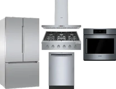 5 Piece Package Includes Refrigerator, Cooktop, Wall Oven, Hood And Dishwasher