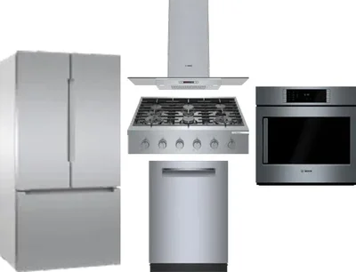5 Piece Package Includes Refrigerator, Cooktop, Wall Oven, Hood And Dishwasher