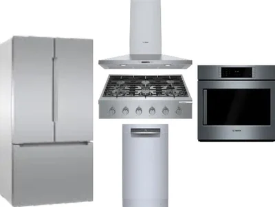 5 Piece Package Includes Refrigerator, Cooktop, Wall Oven, Hood And Dishwasher