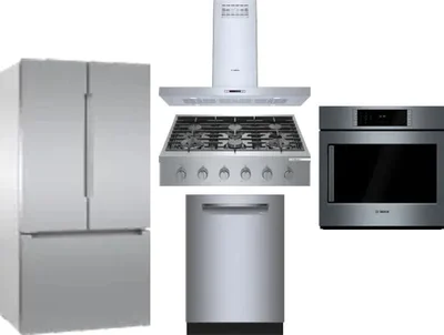 5 Piece Package Includes Refrigerator, Cooktop, Wall Oven, Hood And Dishwasher