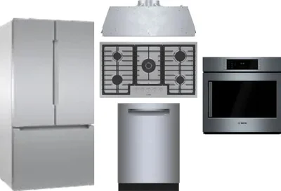 5 Piece Package Includes Refrigerator, Cooktop, Wall Oven, Hood And Dishwasher