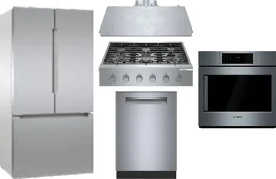 5 Piece Package Includes Refrigerator, Cooktop, Wall Oven, Hood And Dishwasher