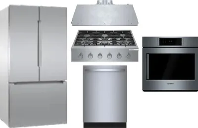 5 Piece Package Includes Refrigerator, Cooktop, Wall Oven, Hood And Dishwasher