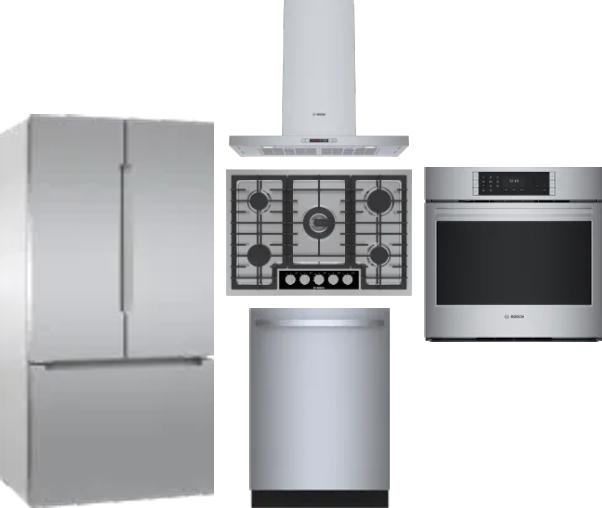 5 Piece Package Includes Refrigerator, Cooktop, Wall Oven, Hood And Dishwasher