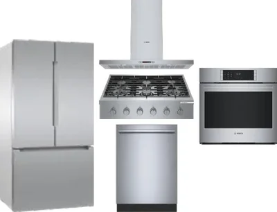 5 Piece Package Includes Refrigerator, Cooktop, Wall Oven, Hood And Dishwasher