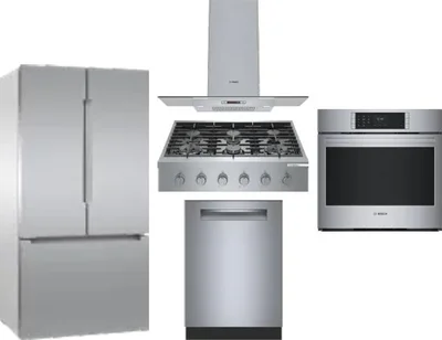 5 Piece Package Includes Refrigerator, Cooktop, Wall Oven, Hood And Dishwasher