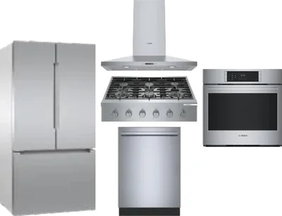 5 Piece Package Includes Refrigerator, Cooktop, Wall Oven, Hood And Dishwasher