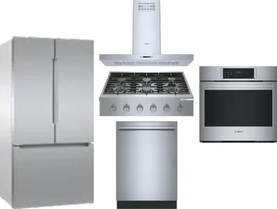5 Piece Package Includes Refrigerator, Cooktop, Wall Oven, Hood And Dishwasher