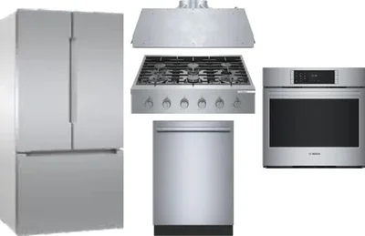 5 Piece Package Includes Refrigerator, Cooktop, Wall Oven, Hood And Dishwasher